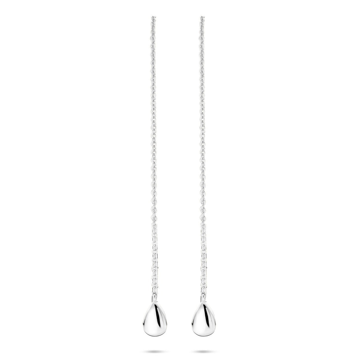 Boucles d'oreilles en argent rhodié avec des gouttes, longues de 115 mm.