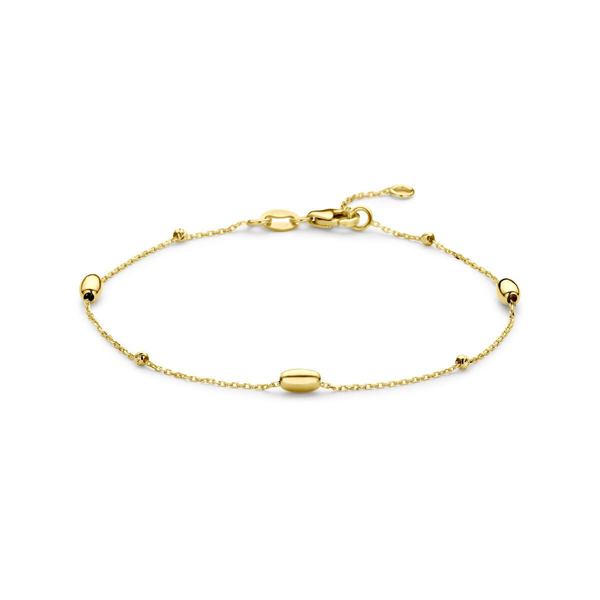 Bracelet en or jaune 14 carats avec des billes et des barres.