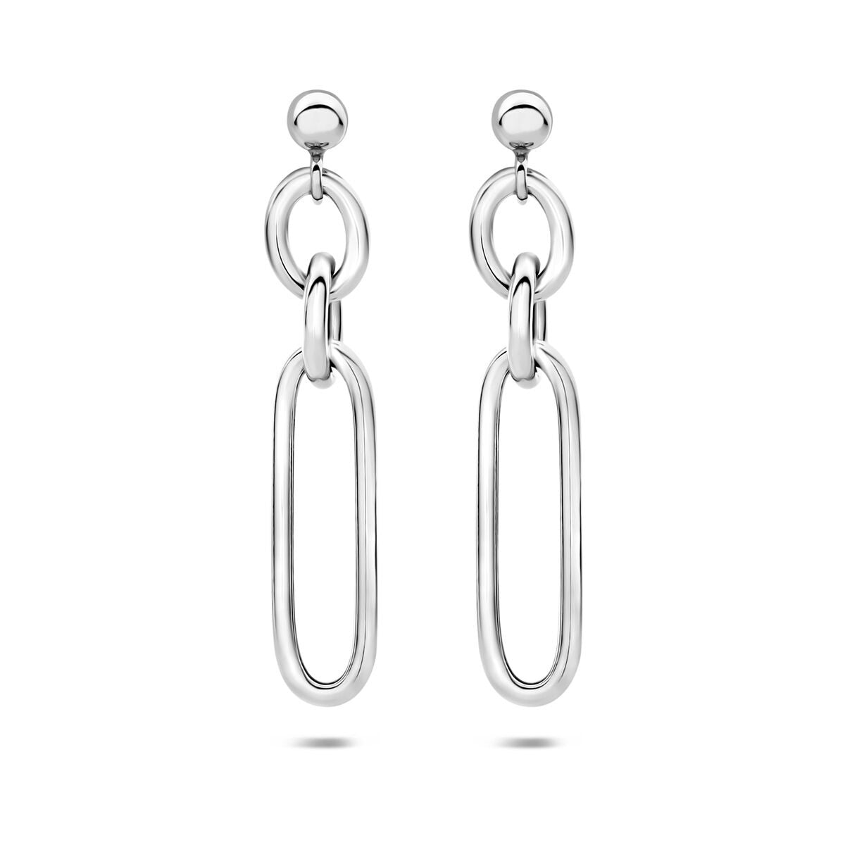Boucles d'oreilles en argent rhodié avec des formes ovales allongées.