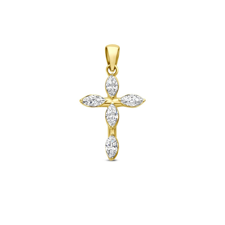 14k Geelgouden kruis hanger met zirkonia