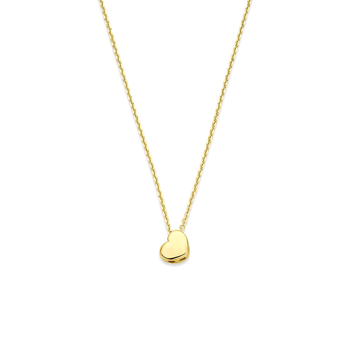 Collier en or jaune 14 carats avec un pendentif en forme de cœur.