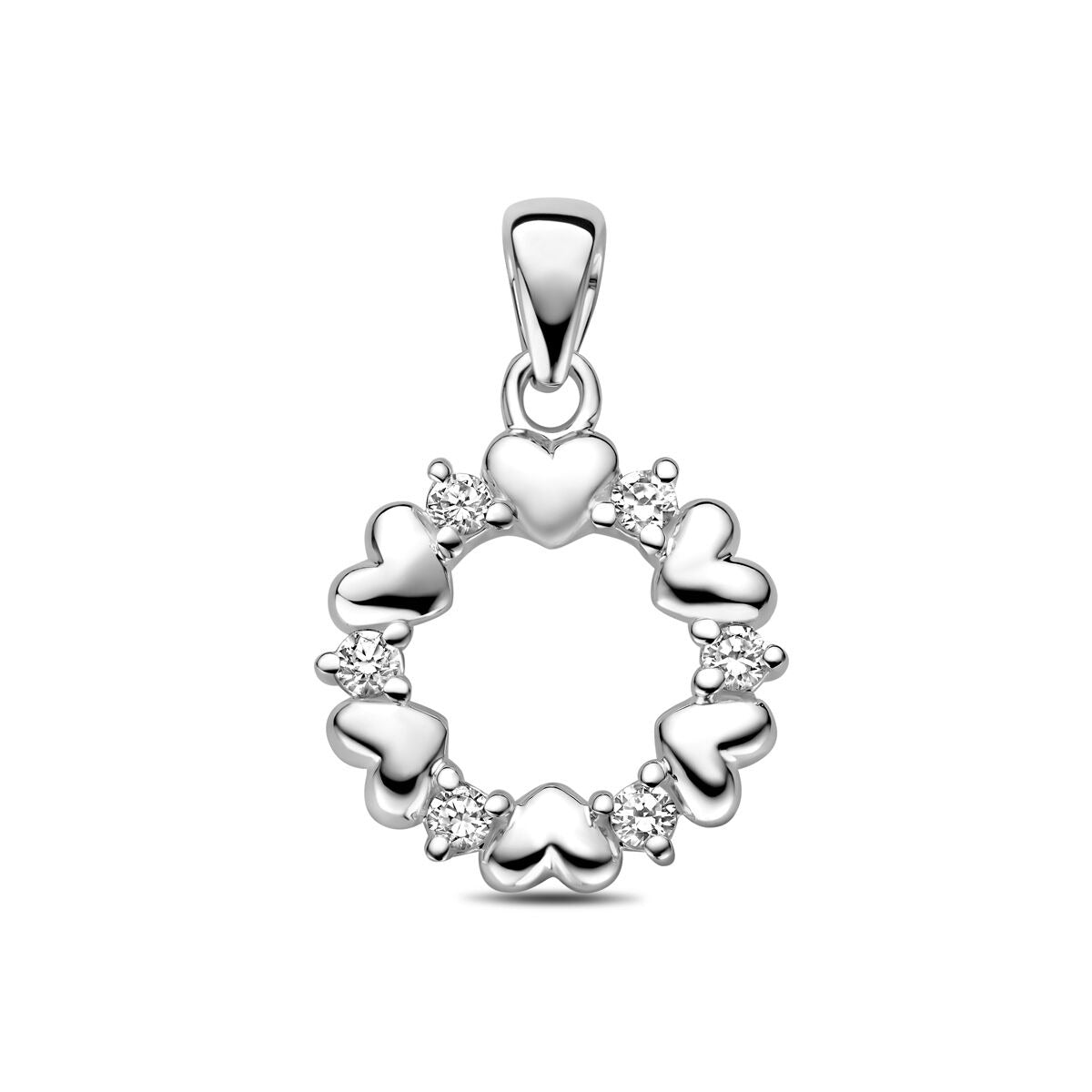 Pendentif en argent rhodié en forme de cœurs avec des zirconias.