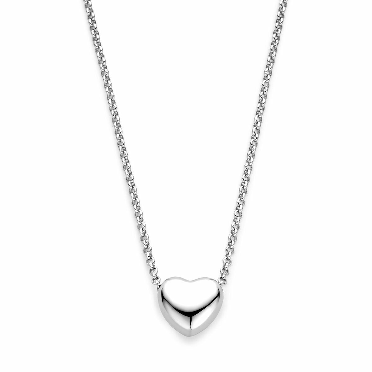 Collier en argent rhodié avec un pendentif en forme de cœur, longueur de 40 à 45 cm.