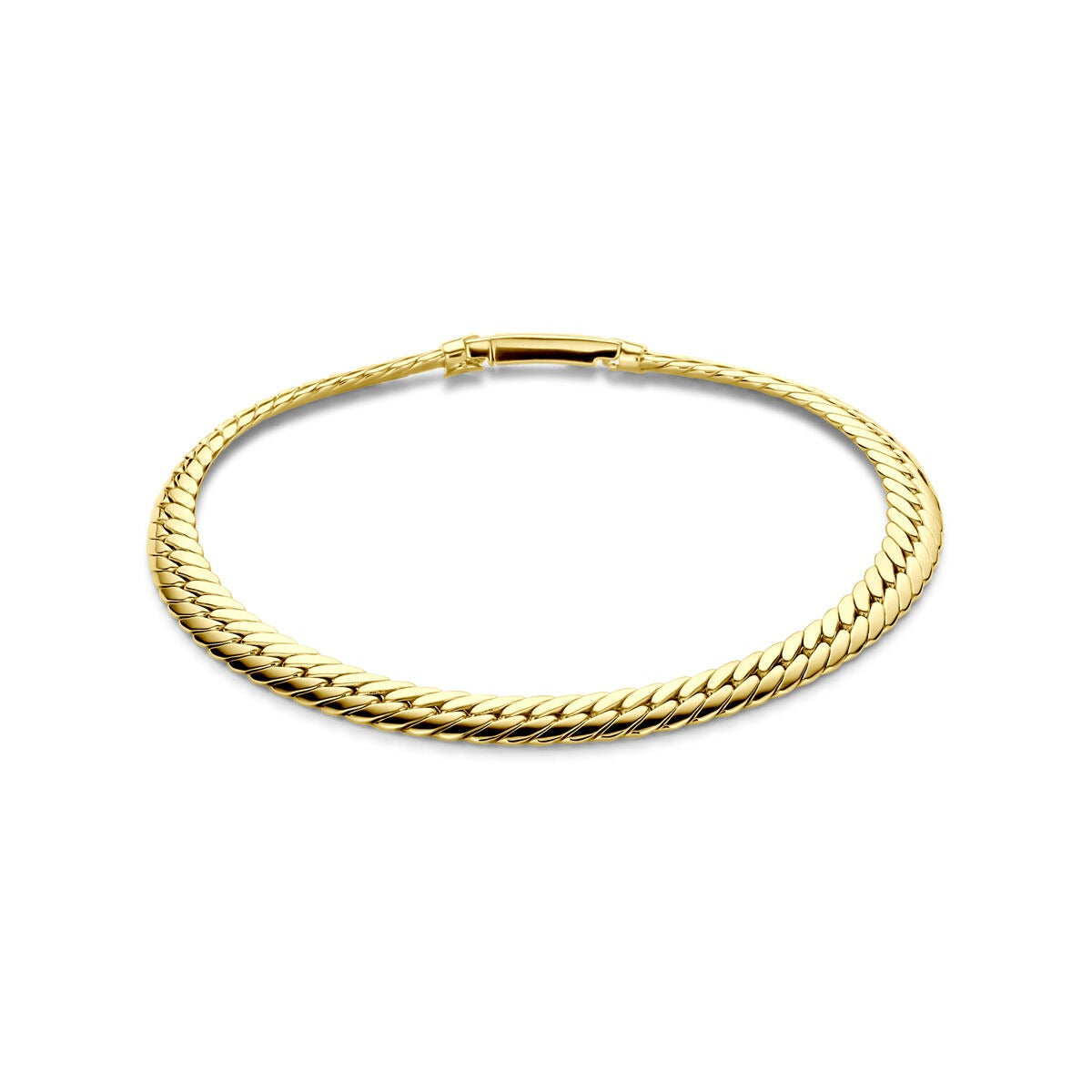 Bracelet en or 14 carats avec maillons gourmet tressés.