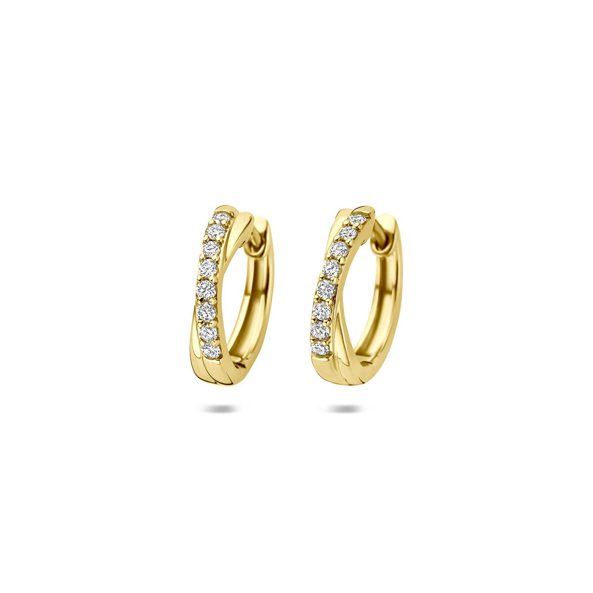 Boucles d'oreilles en or jaune 14k avec diamants synthétiques de 0,20 ct, design arrondi.