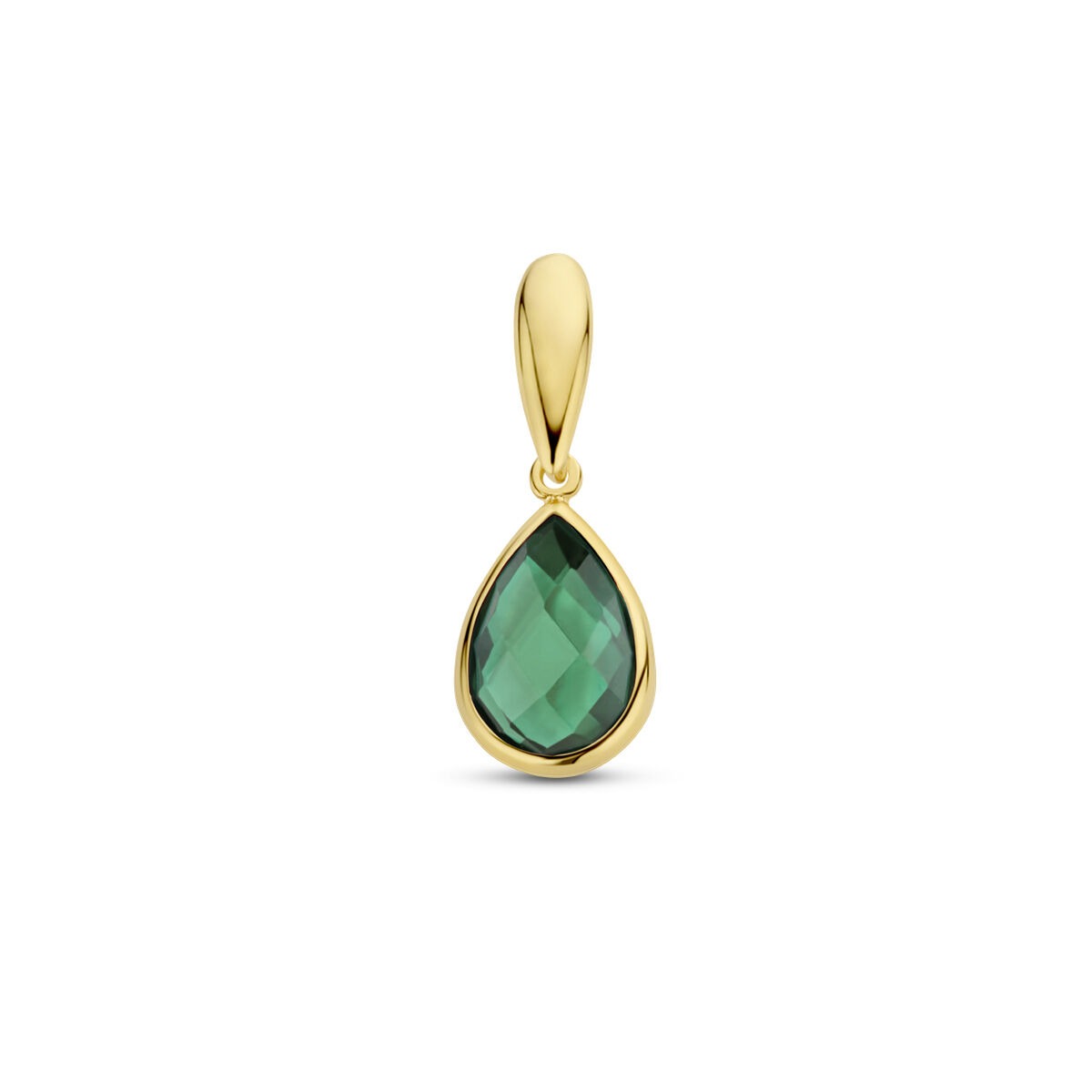 pendentif en or jaune 9 carats avec agate verte en forme de goutte.