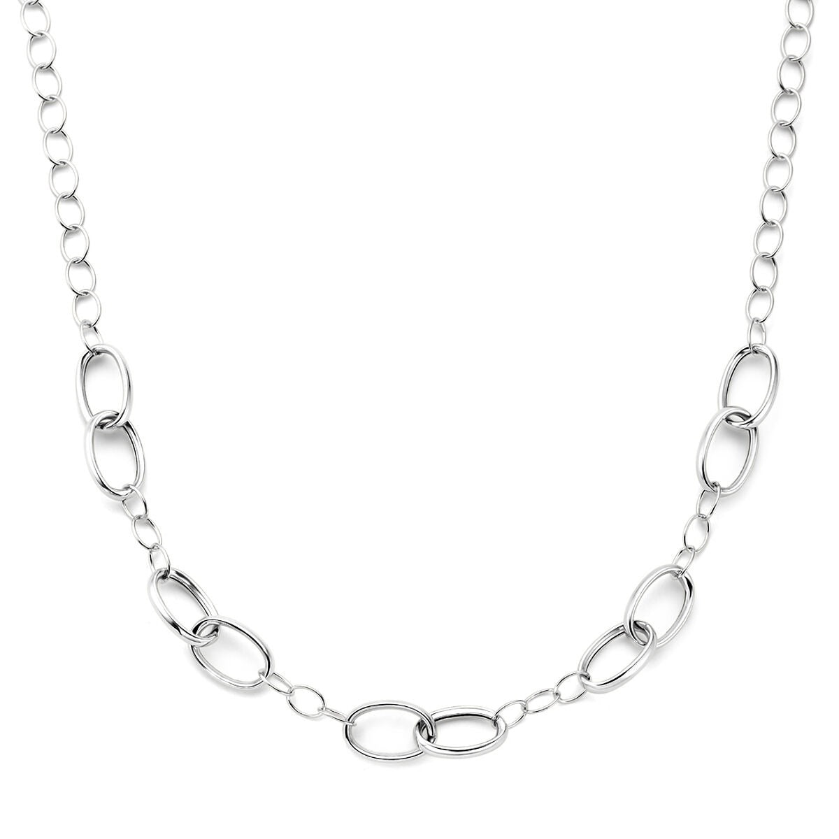 Collier en argent rhodié 925 avec de larges maillons ancrés de 11 mm, longueur de 45 cm.