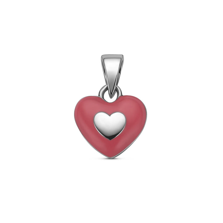 Gerhodineerde 925 zilveren hart hanger met roze emaille