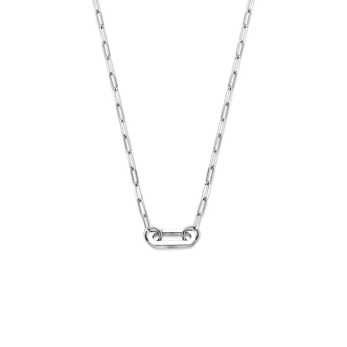Collier en argent rhodié 925 avec maillon en forme de trombone.