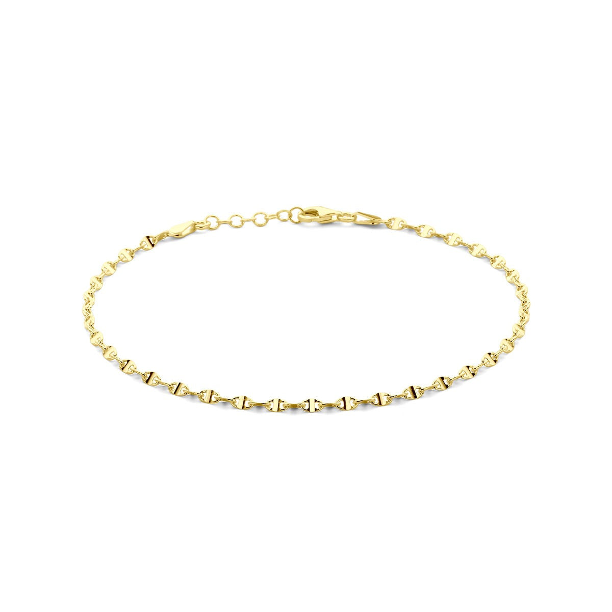 Bracelet en argent 925 doré, avec maillons en forme de grain de café.