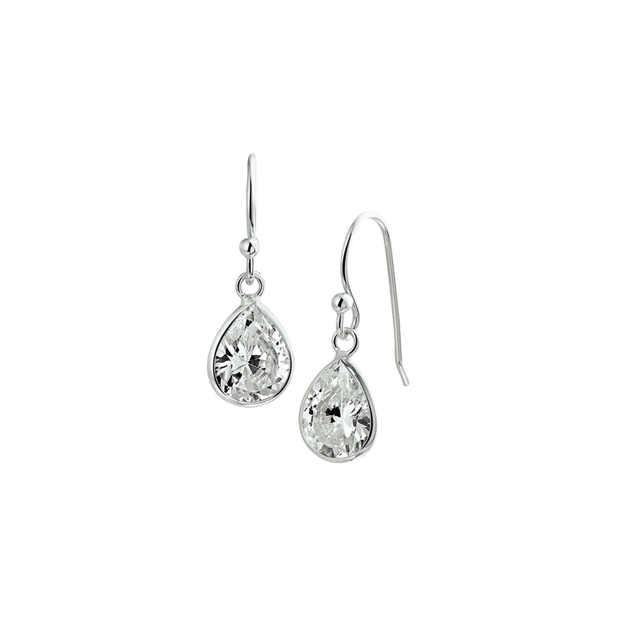 Boucles d'oreilles en argent rhodié avec zirconia, en forme de goutte.