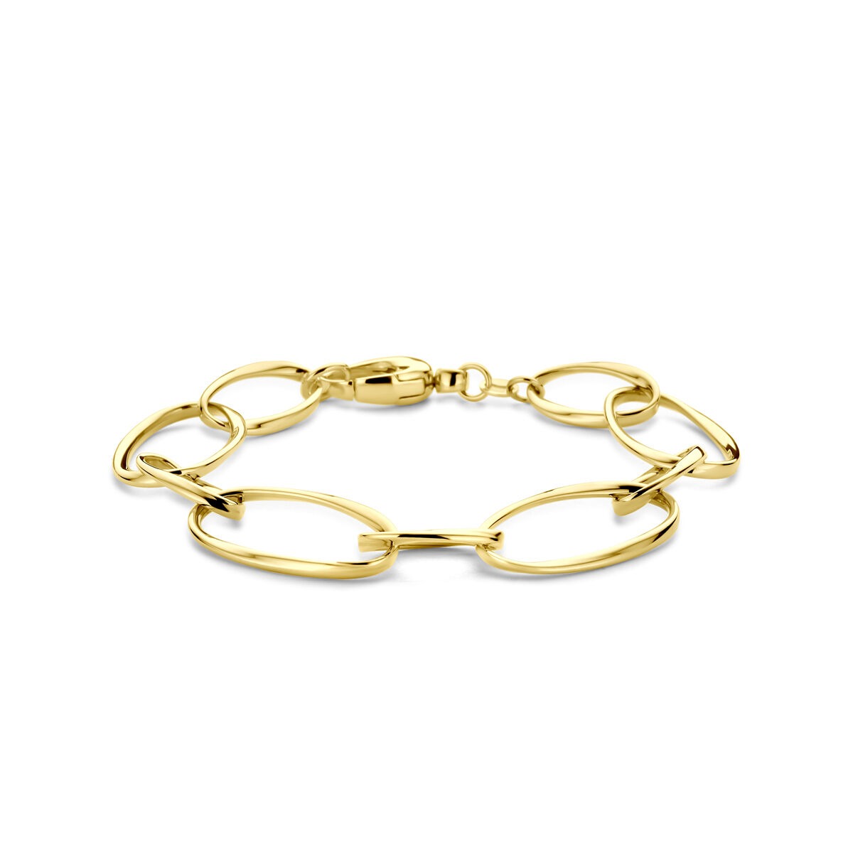 Bracelet en or 14 carats avec des maillons ronds, largeur de 15 mm.