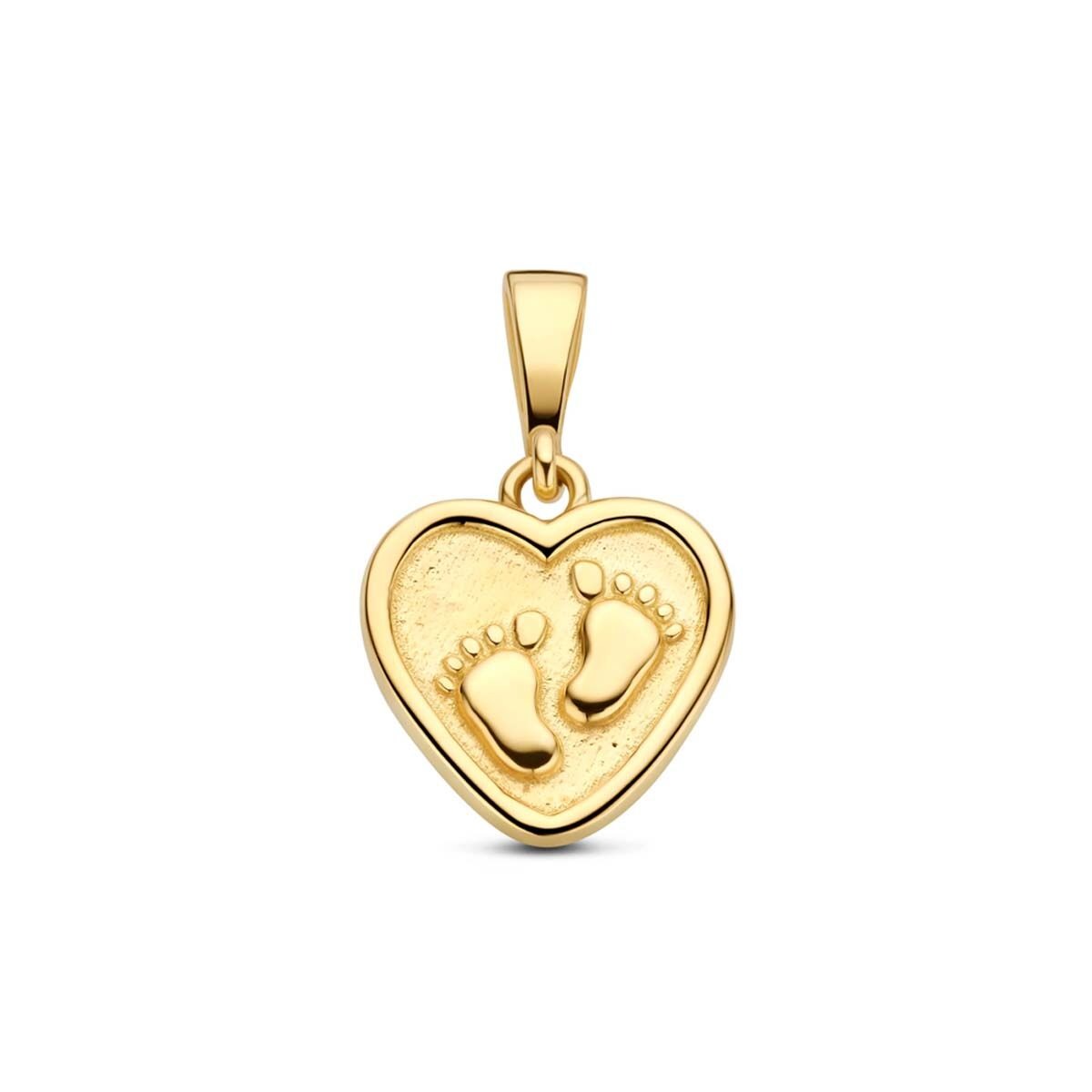Pendentif en or jaune 9 carats en forme de cœur avec des empreintes de pieds.
