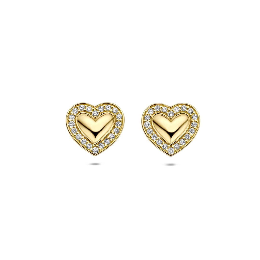 14k Geelgouden hart oorknoppen met lab grown diamant
