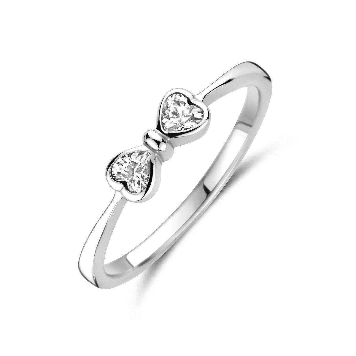 Bague en argent rhodié avec un nœud et zirconiums.