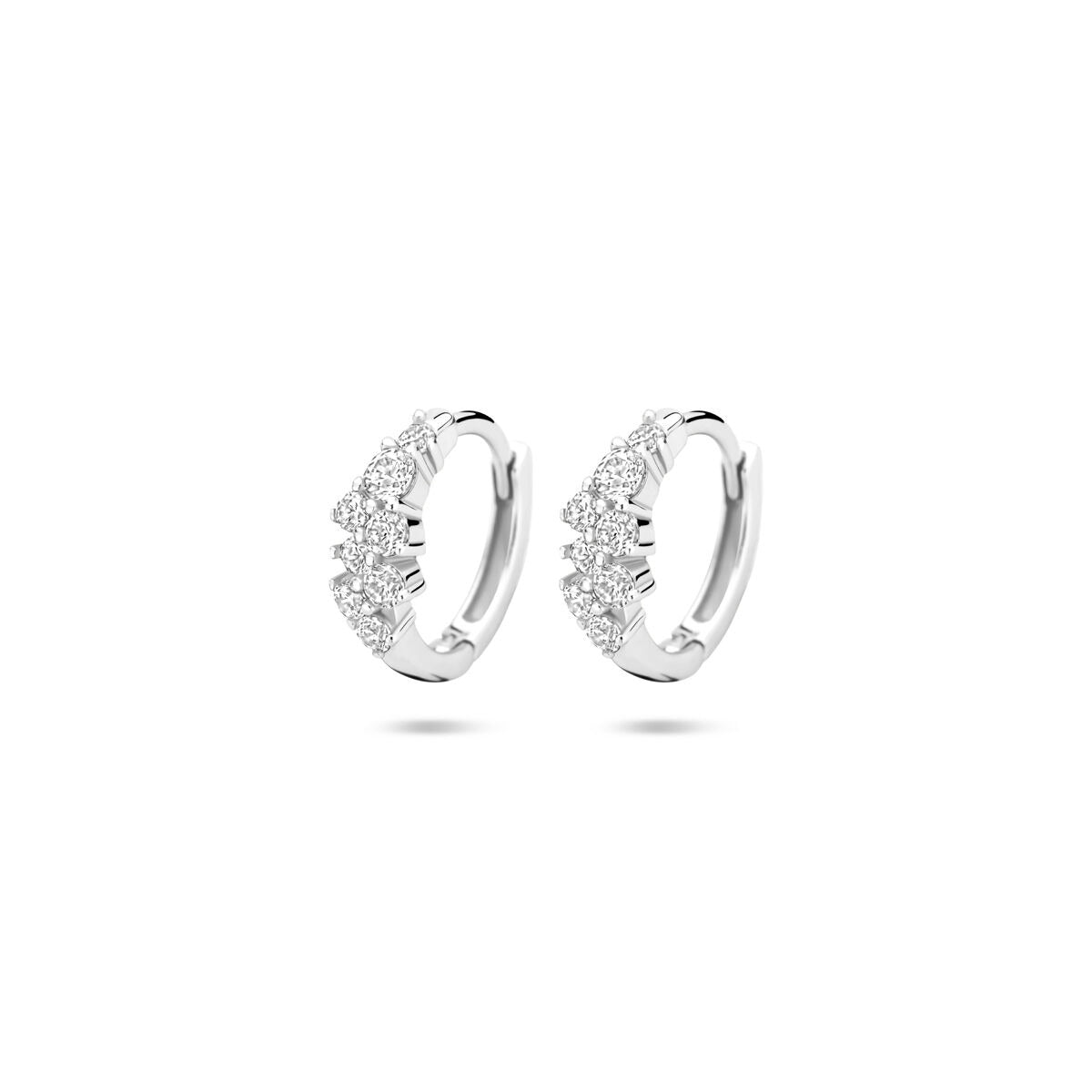 Boucles d'oreilles en argent rhodié avec zirconia, diamètre de 13 mm.