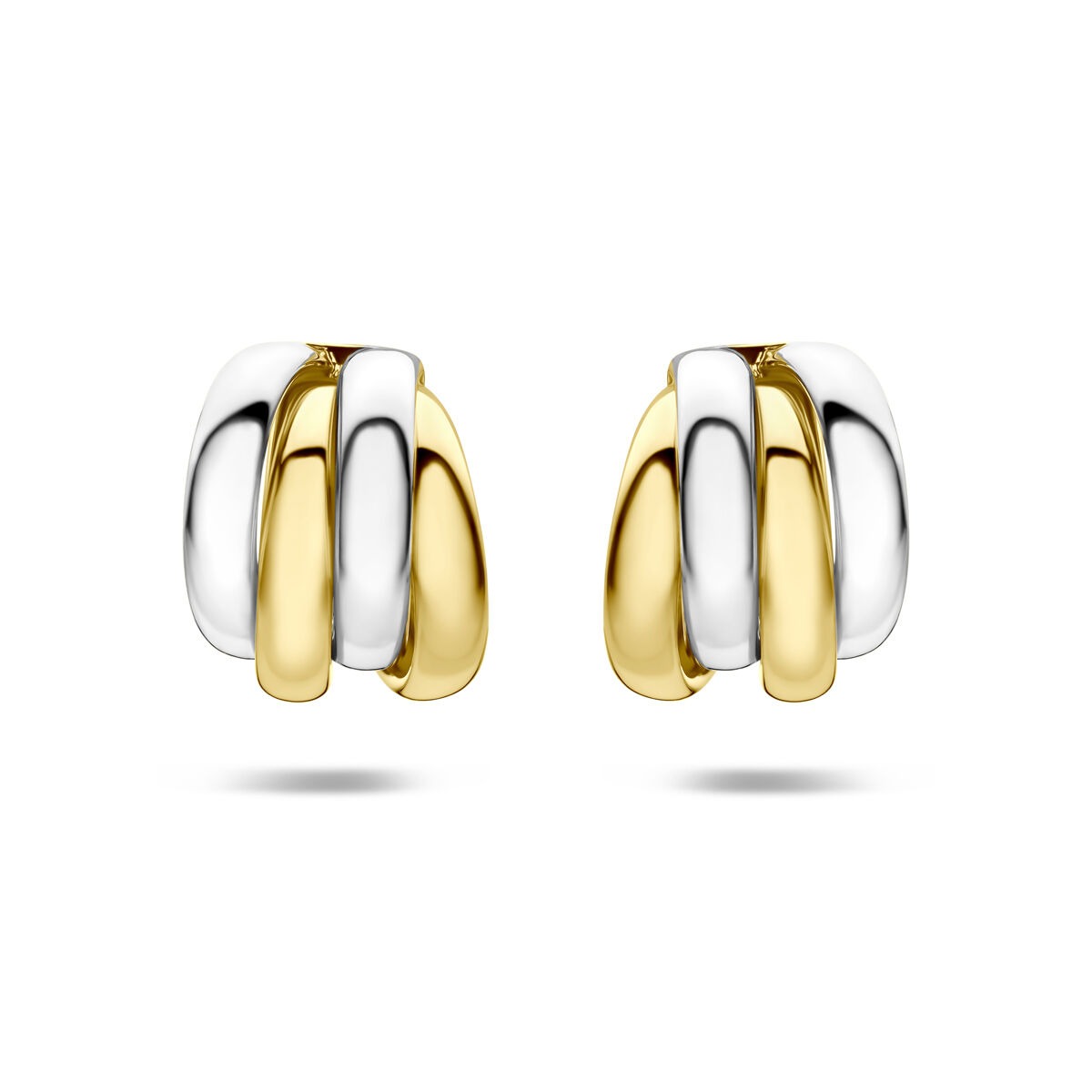 Boucles d'oreilles en argent doré et rhodié, avec un design en spirale.