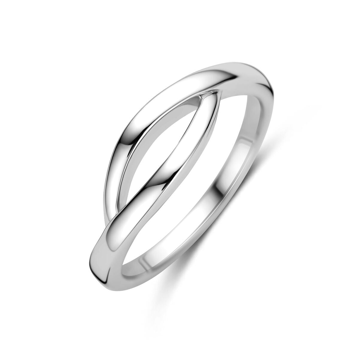 Bague en argent rhodié de 6 mm de large avec un design entrelacé.