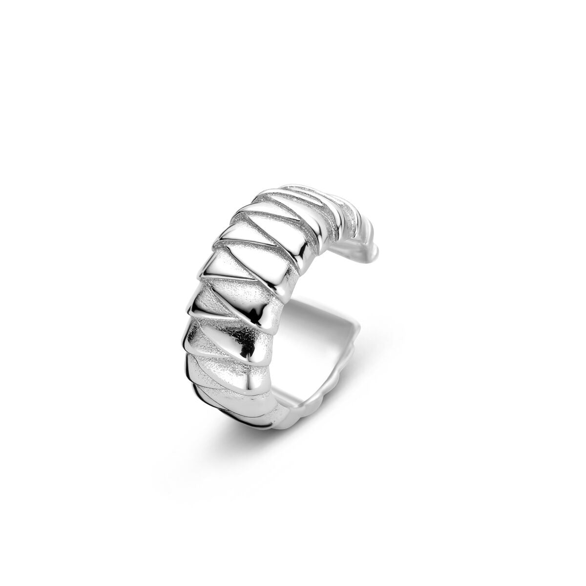 Ear cuff en argent rhodié en argent 925 avec un design texturé et ondulé.