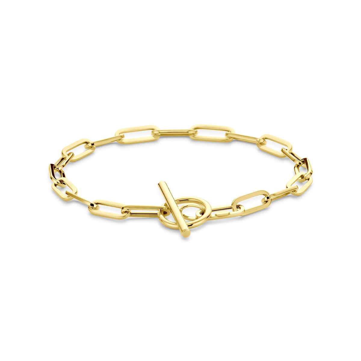 Bracelet en or jaune 14 carats avec fermoir à barrette et maillons en ancre.