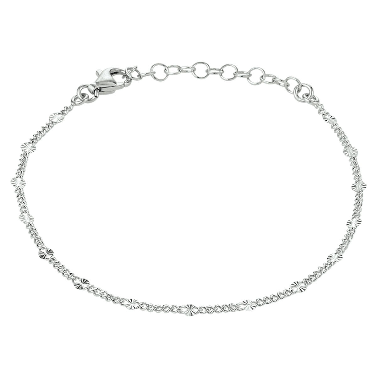 Bracelet de cheville en argent rhodié avec maillons gourmet et détails délicats.