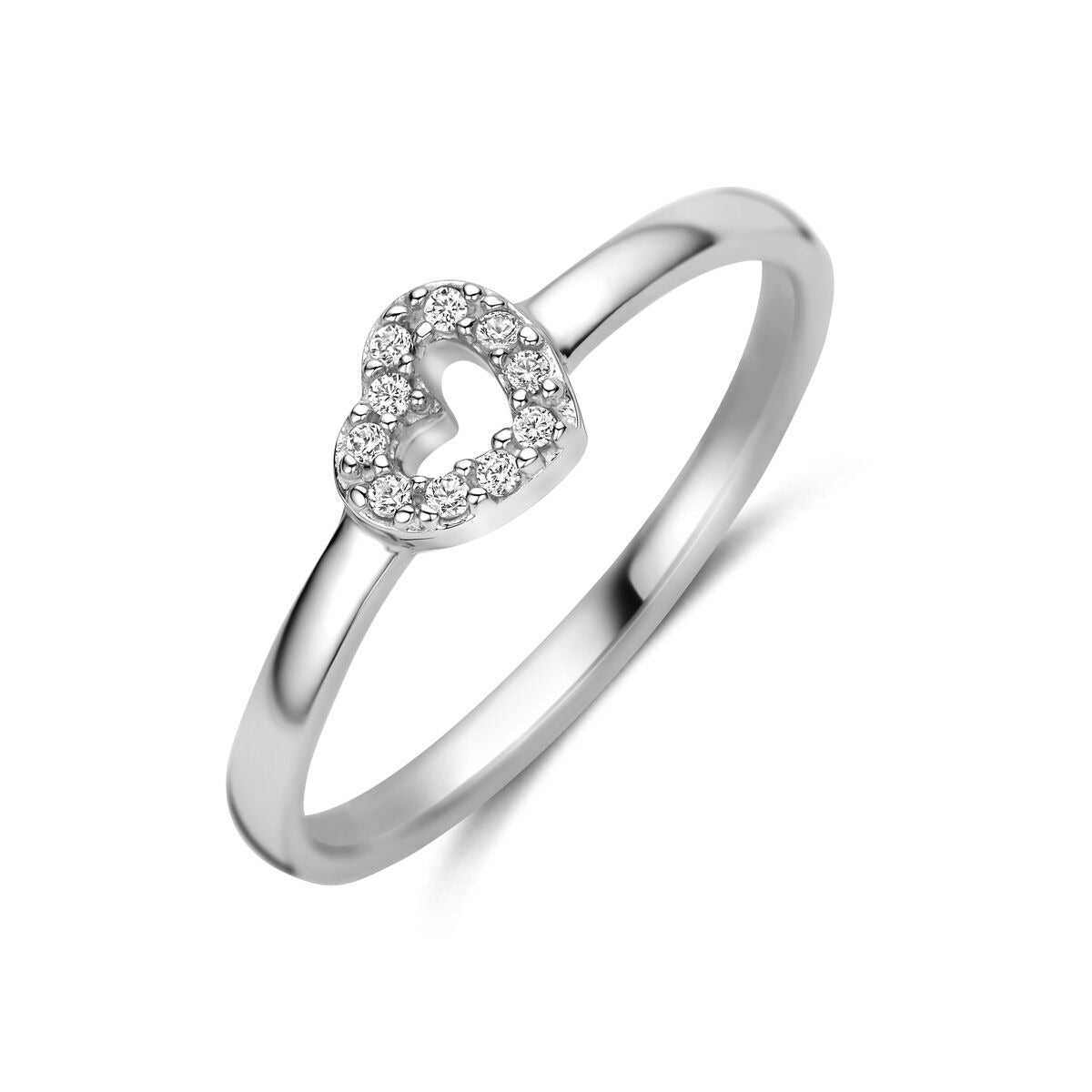 Bague en argent 925 rhodié avec un cœur orné de zirconiums.