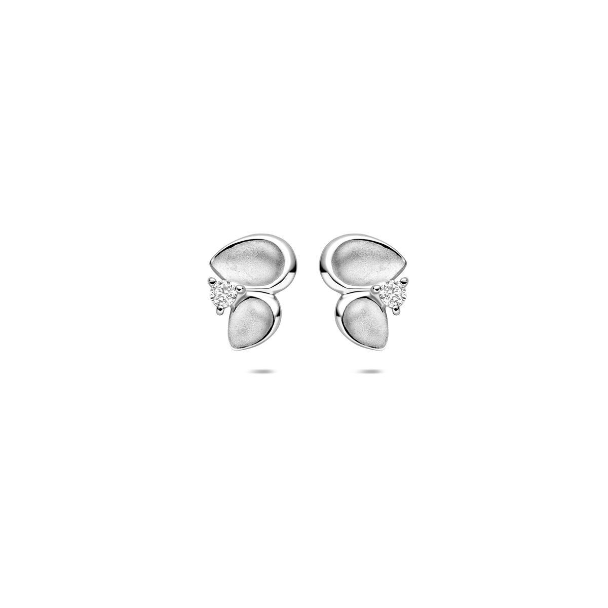 Boucles d'oreilles en argent rhodié avec zirconia, en forme de goutte.