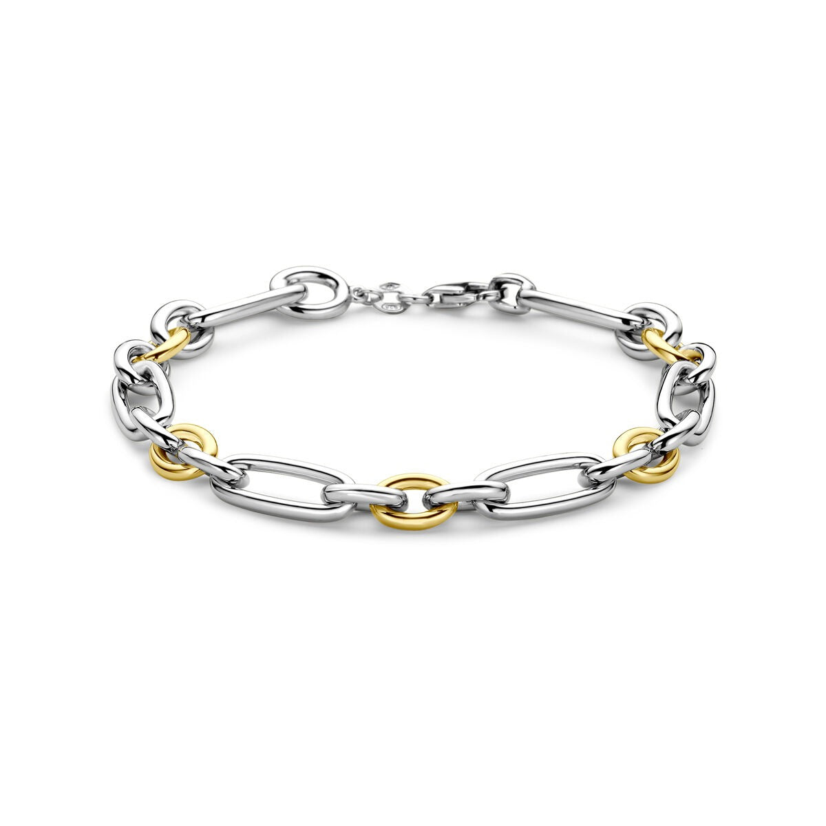 Bracelet en argent avec des maillons dorés en or jaune.