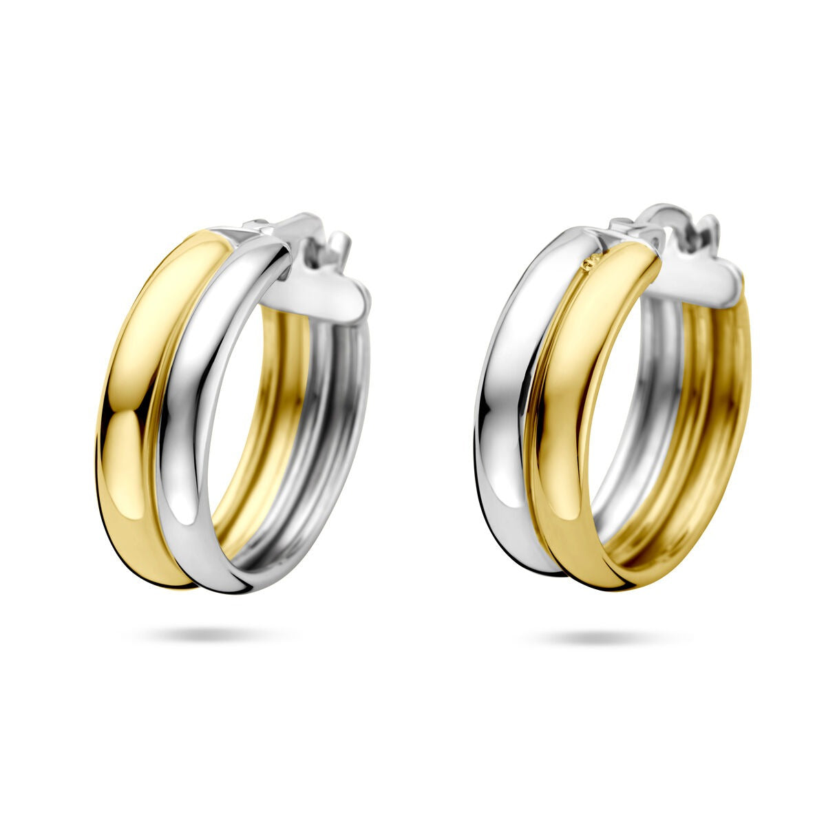 Boucles d'oreilles bicolores en argent 925, dorées et rhodiées, mesurant 18x6 mm.