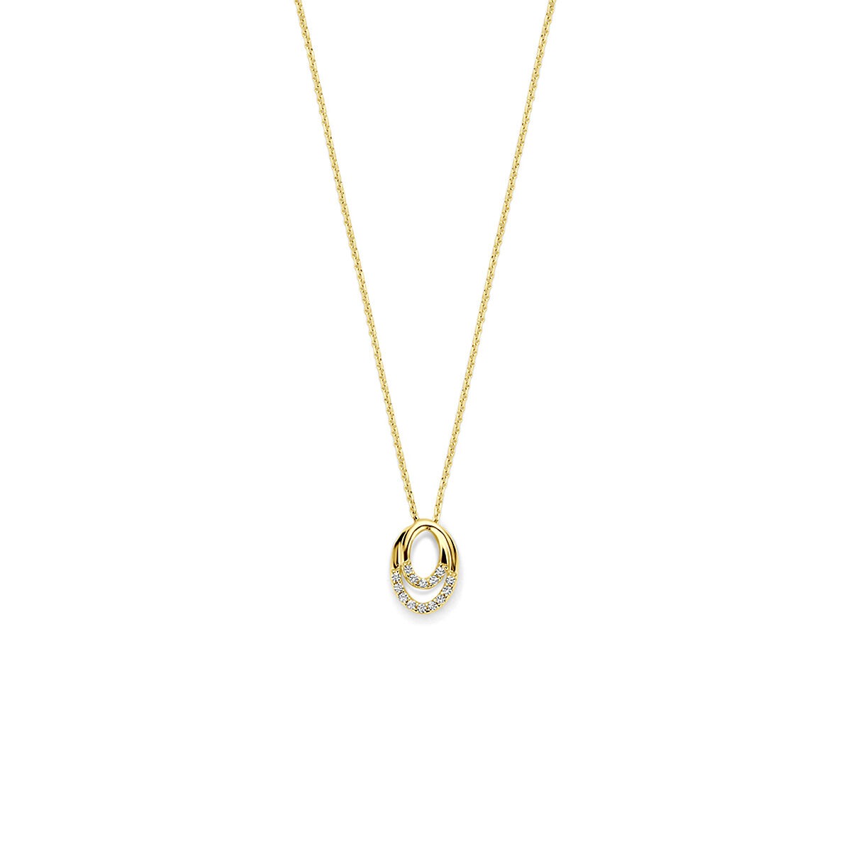 Collier en or 14 carats avec zirconia en sertissage entourage.