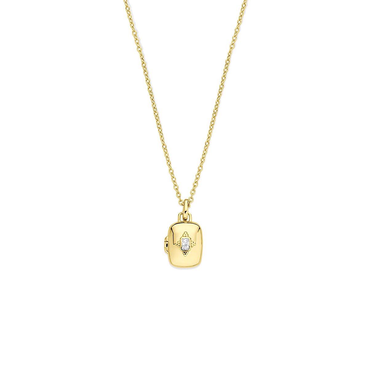 Collier en argent doré avec médaillon en zirconium.