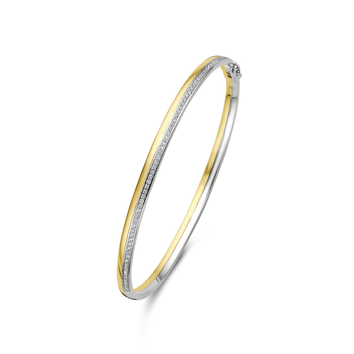 Bracelet jonc en or bicolore avec diamant.