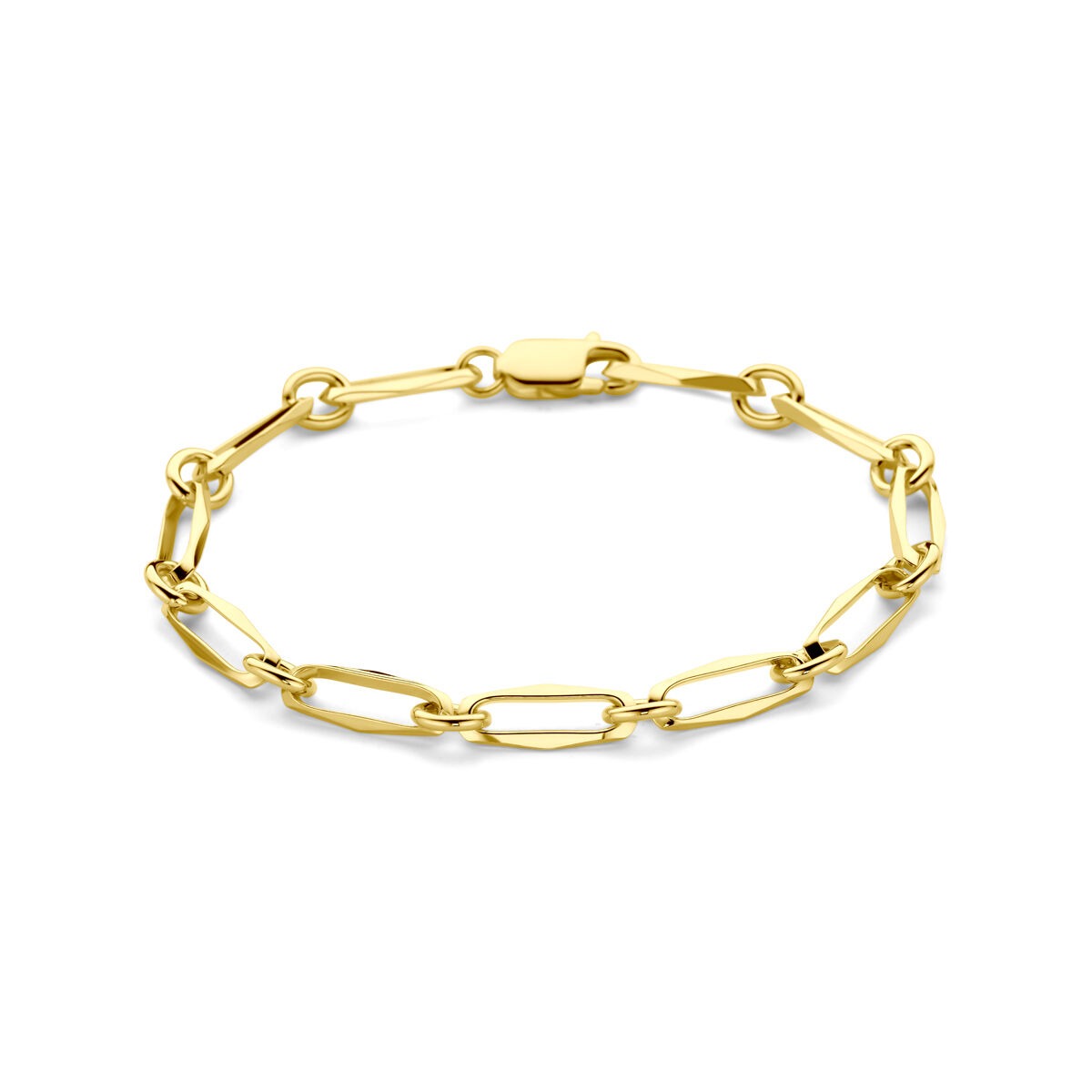 Bracelet en or jaune 14 carats, maillons ovales de 5,5 mm, finition brillante.