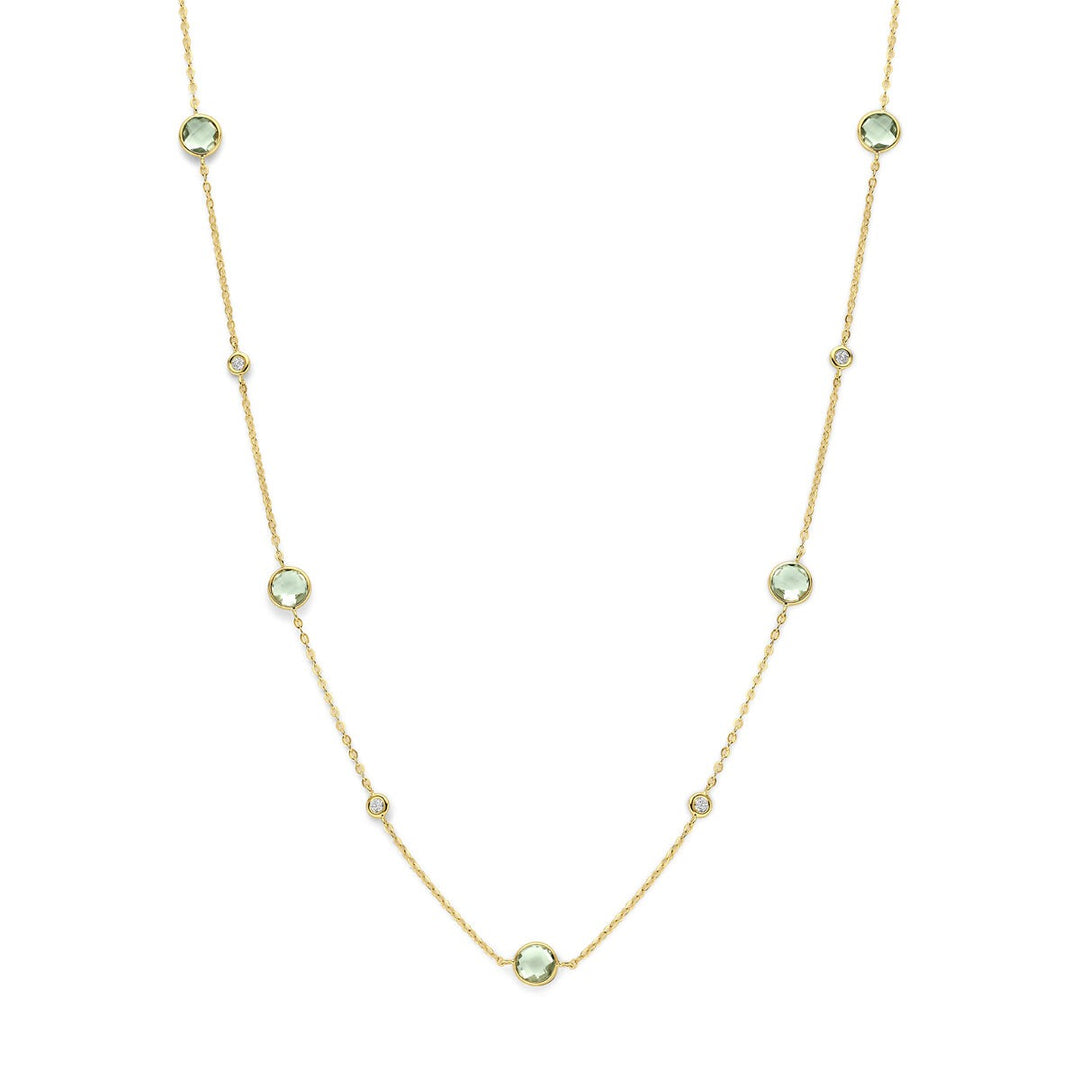 14k geelgouden collier met groene amethist en diamant 0,25 ct