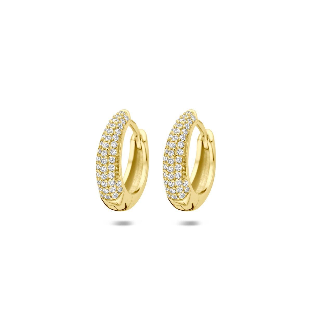 Boucles d'oreilles en argent 925 doré avec zirconiums, en forme de demi-lune.