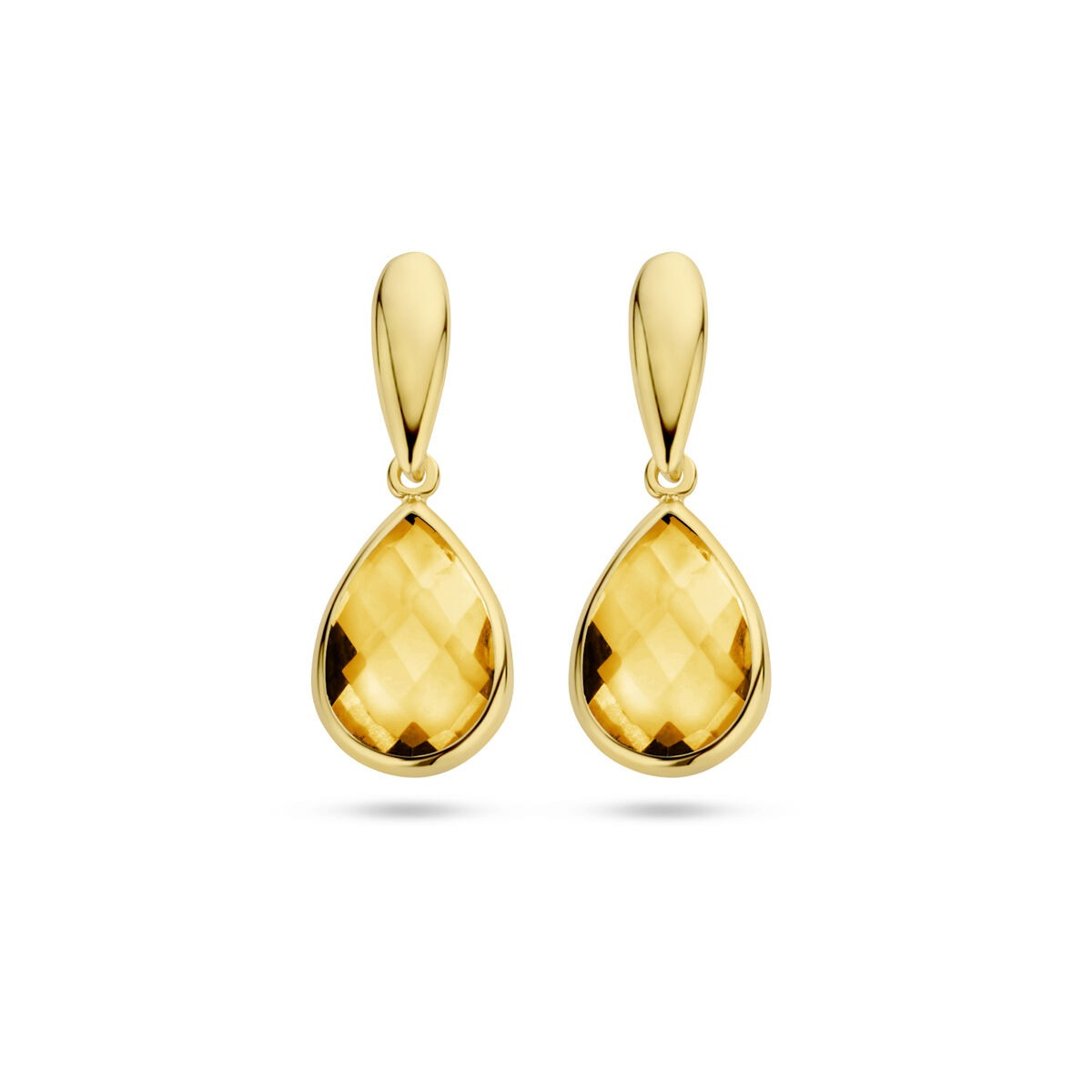 Boucles d'oreilles en or jaune 9 carats avec des citrines en forme de goutte.