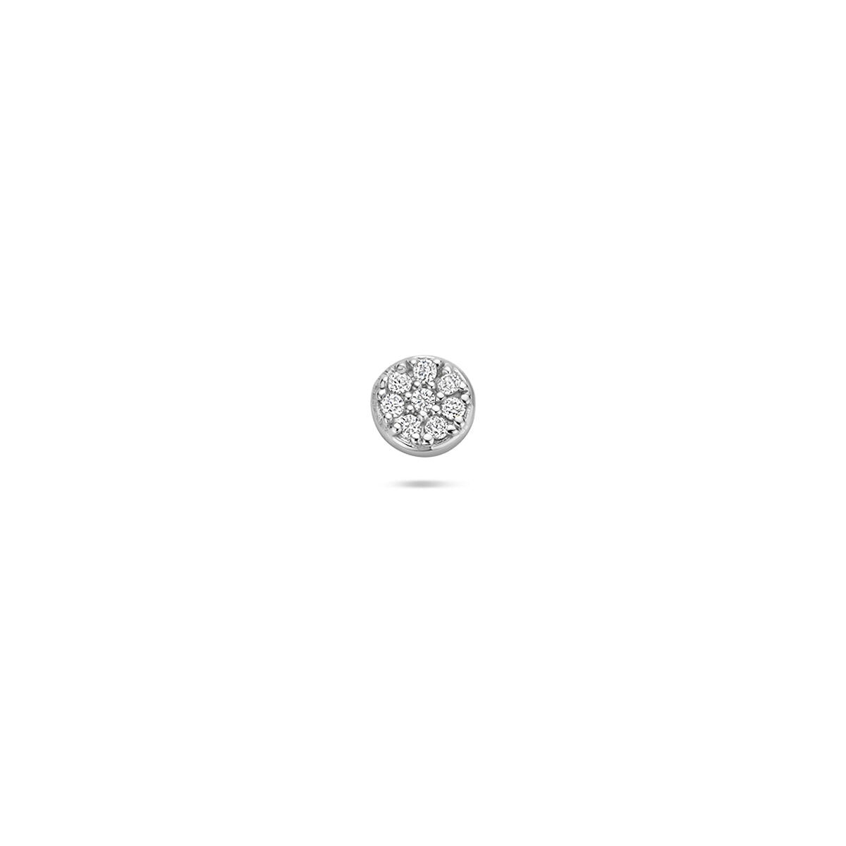 Piercing en argent rhodié avec zirconias pavées, forme ronde et finition brillante.