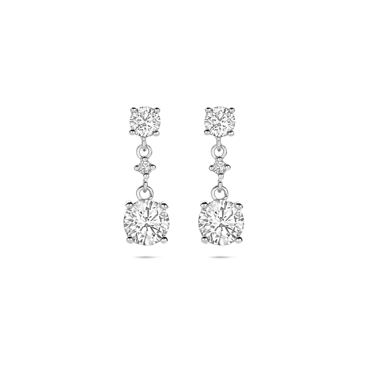 Boucles d'oreilles en argent rhodié avec zirconia, longueur de 18 mm, design élégant.