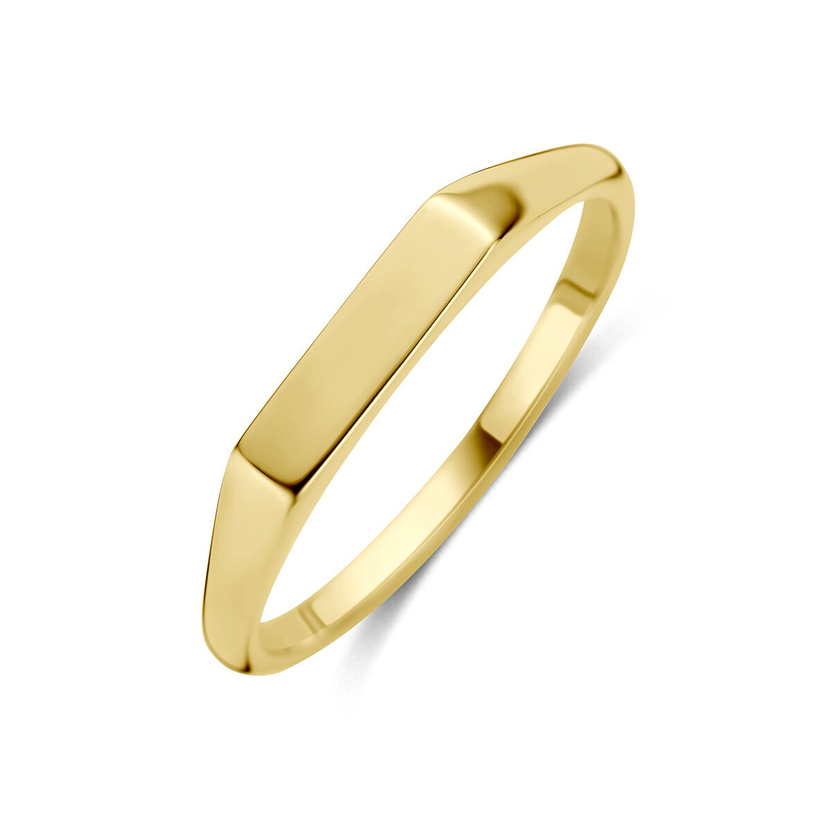 Bague en or jaune 9 carats avec une surface lisse et rectangulaire.