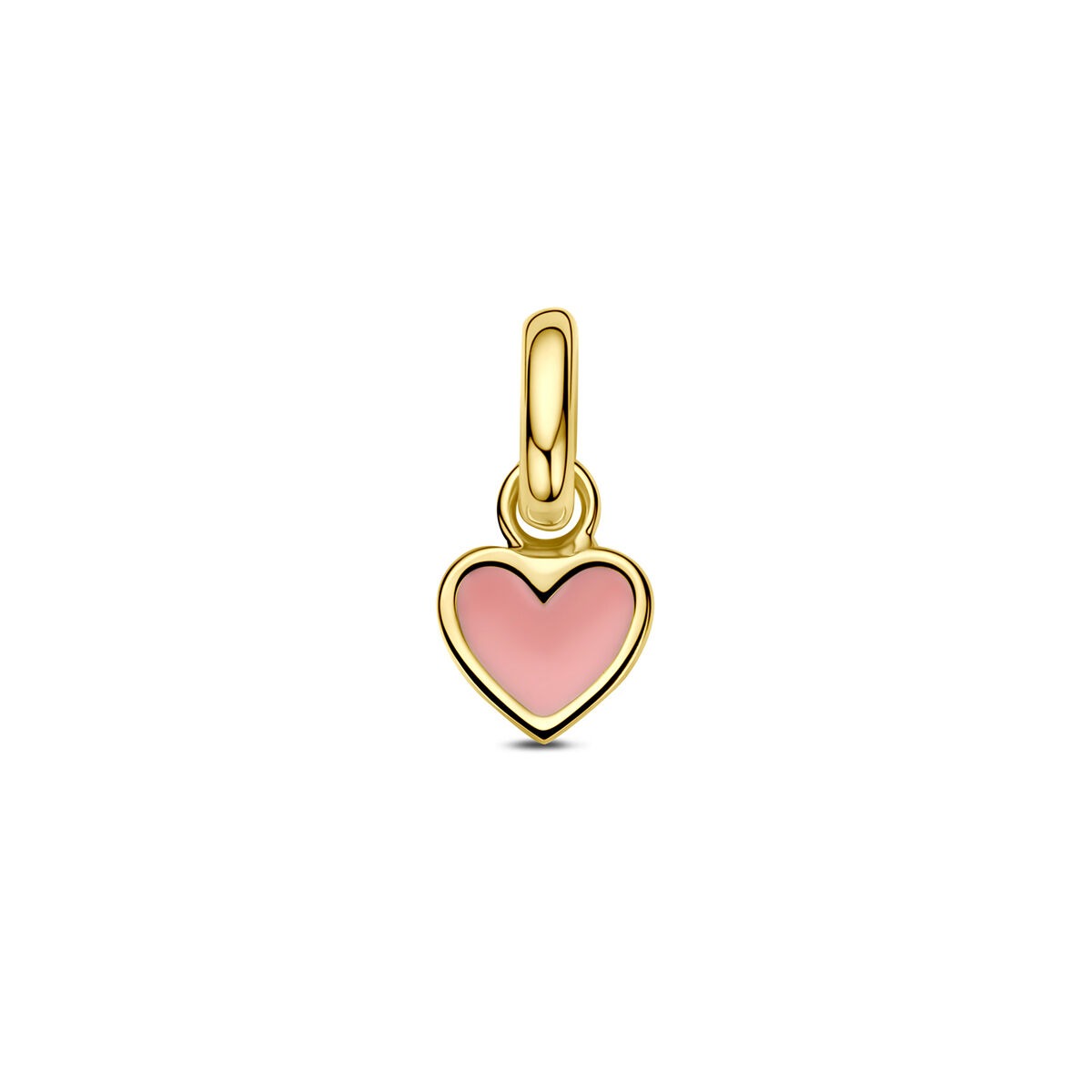 Pendentif en forme de cœur en or jaune 14 carats avec émail rose.