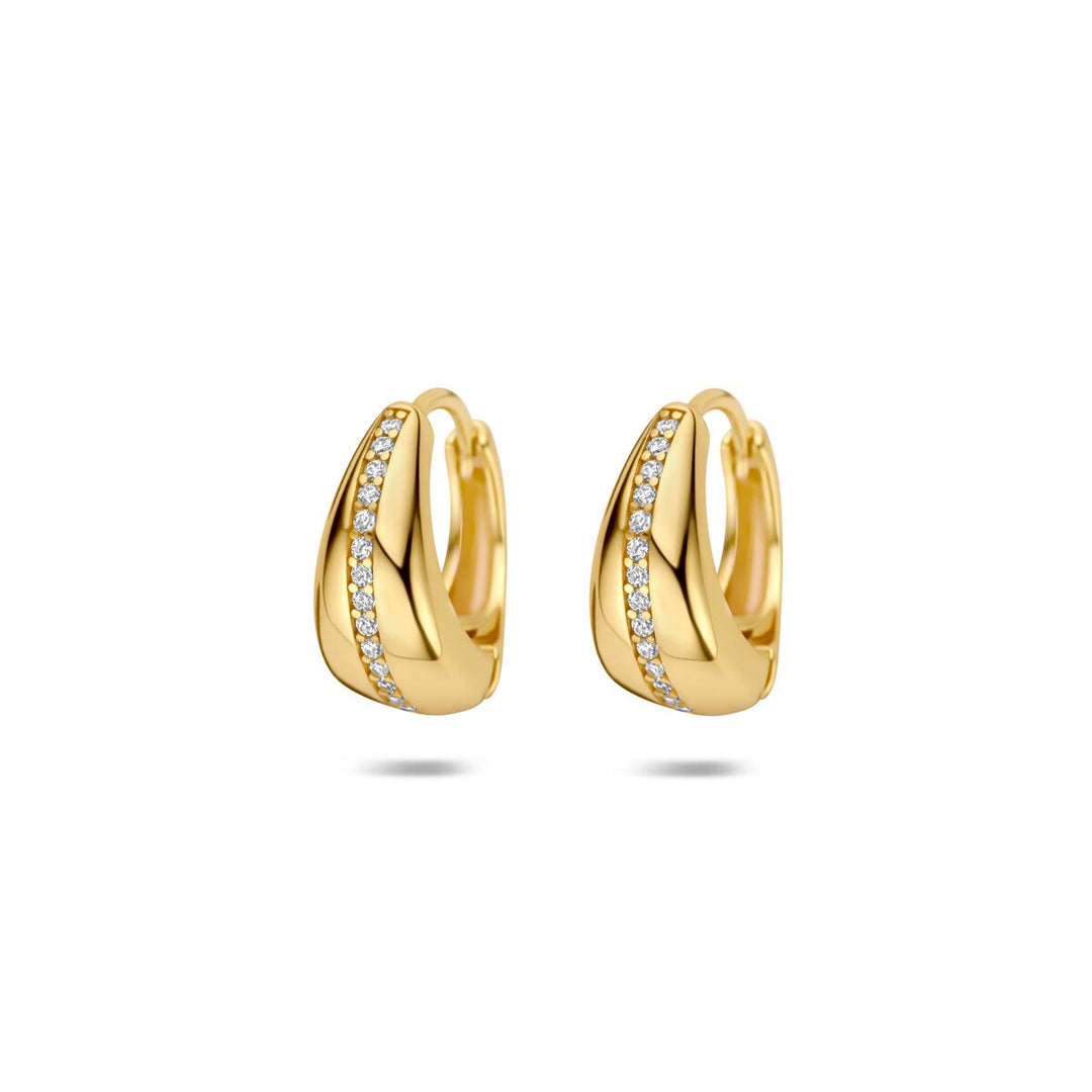 Boucles d'oreilles plaquées or en argent 925 avec zirconiums, au design ondulé.