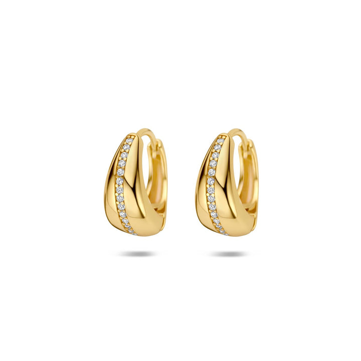 Boucles d'oreilles plaquées or en argent 925 avec zirconiums, au design ondulé.
