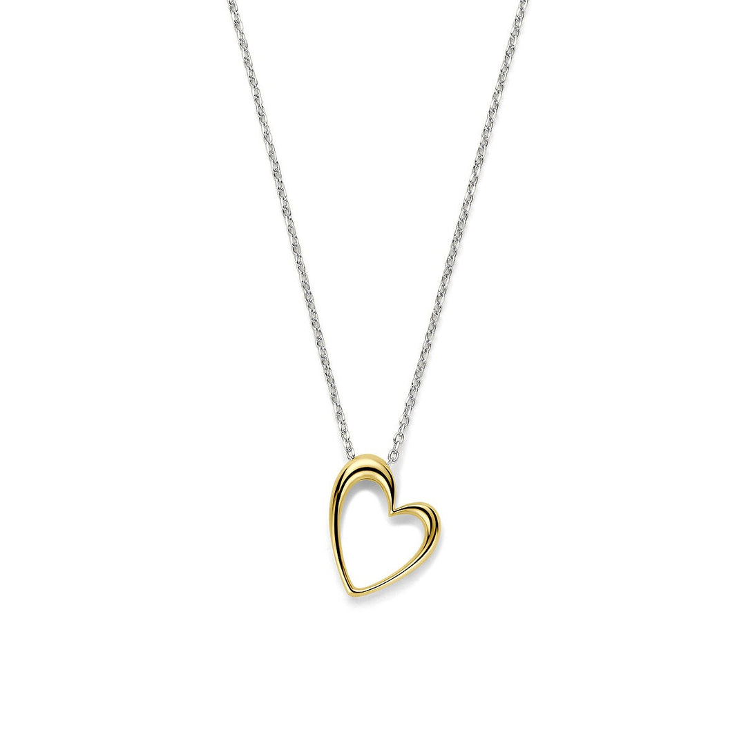 Verguld geel en gerhodineerd 925 zilveren collier met hartje