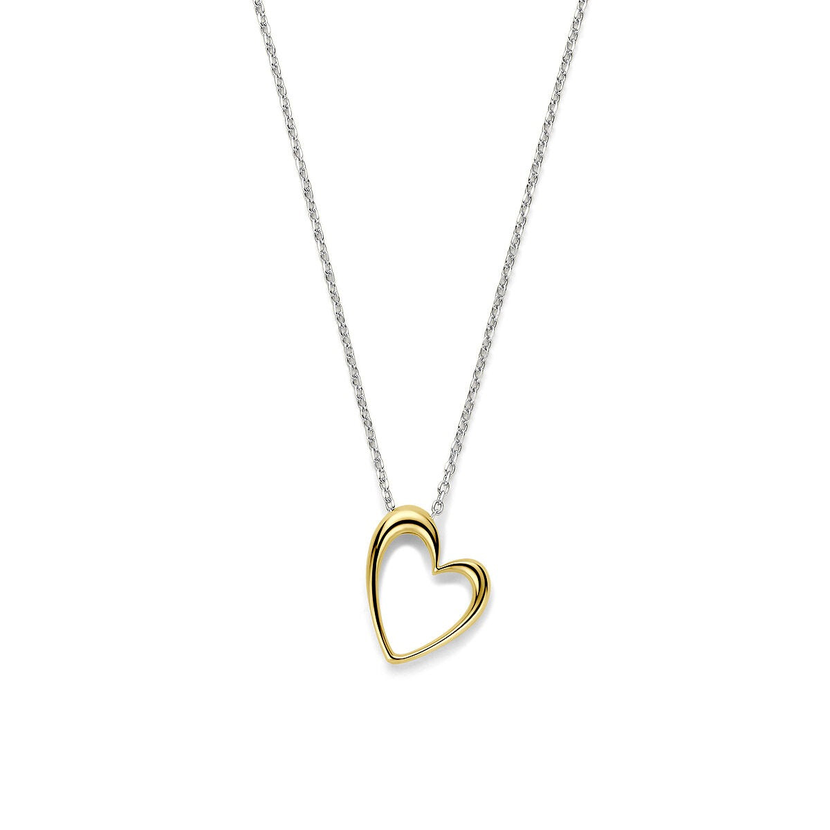 Verguld geel en gerhodineerd 925 zilveren collier met hartje