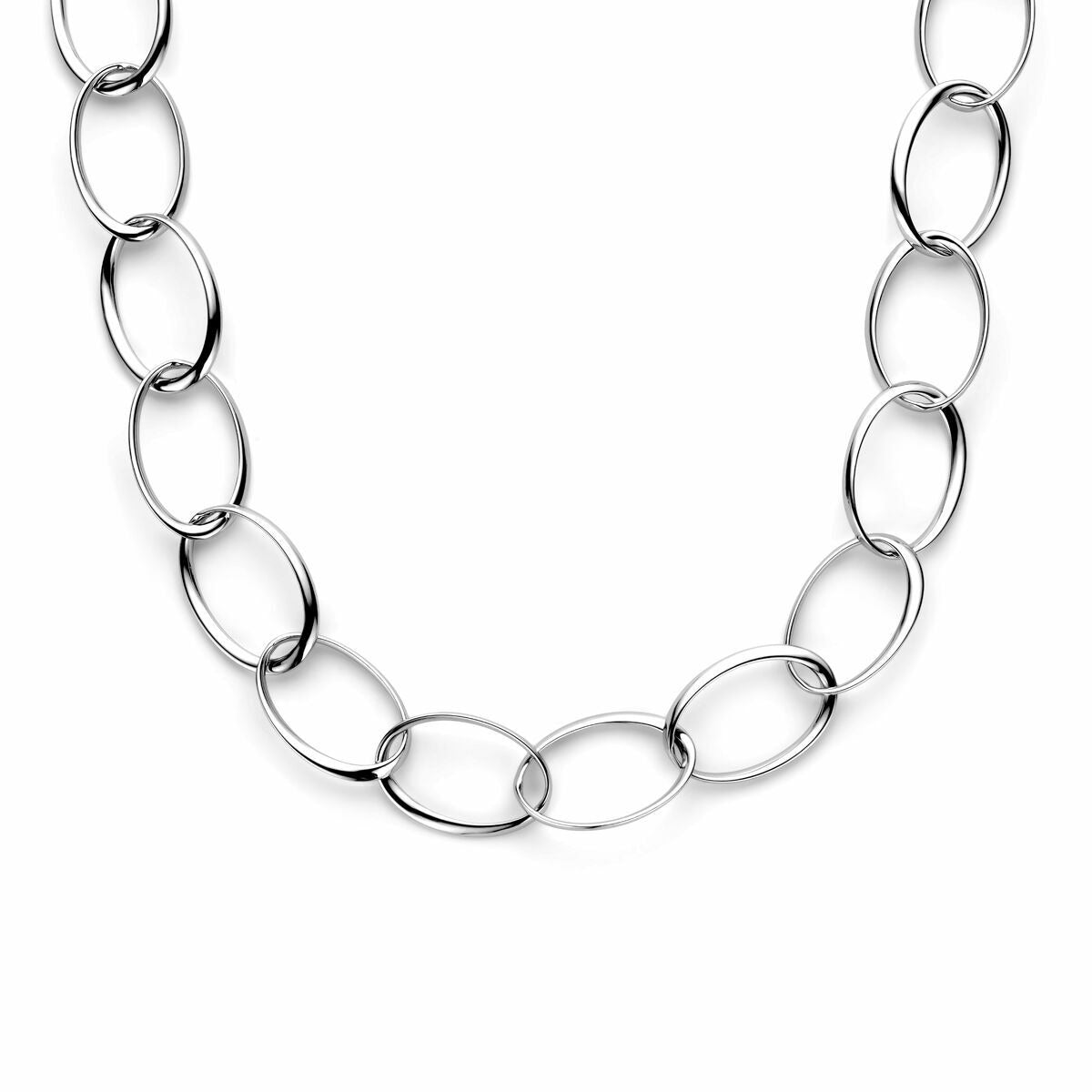 Collier argenté rhodié de 23 mm avec des maillons ovales et une longueur ajustable de 48 + 3 cm.