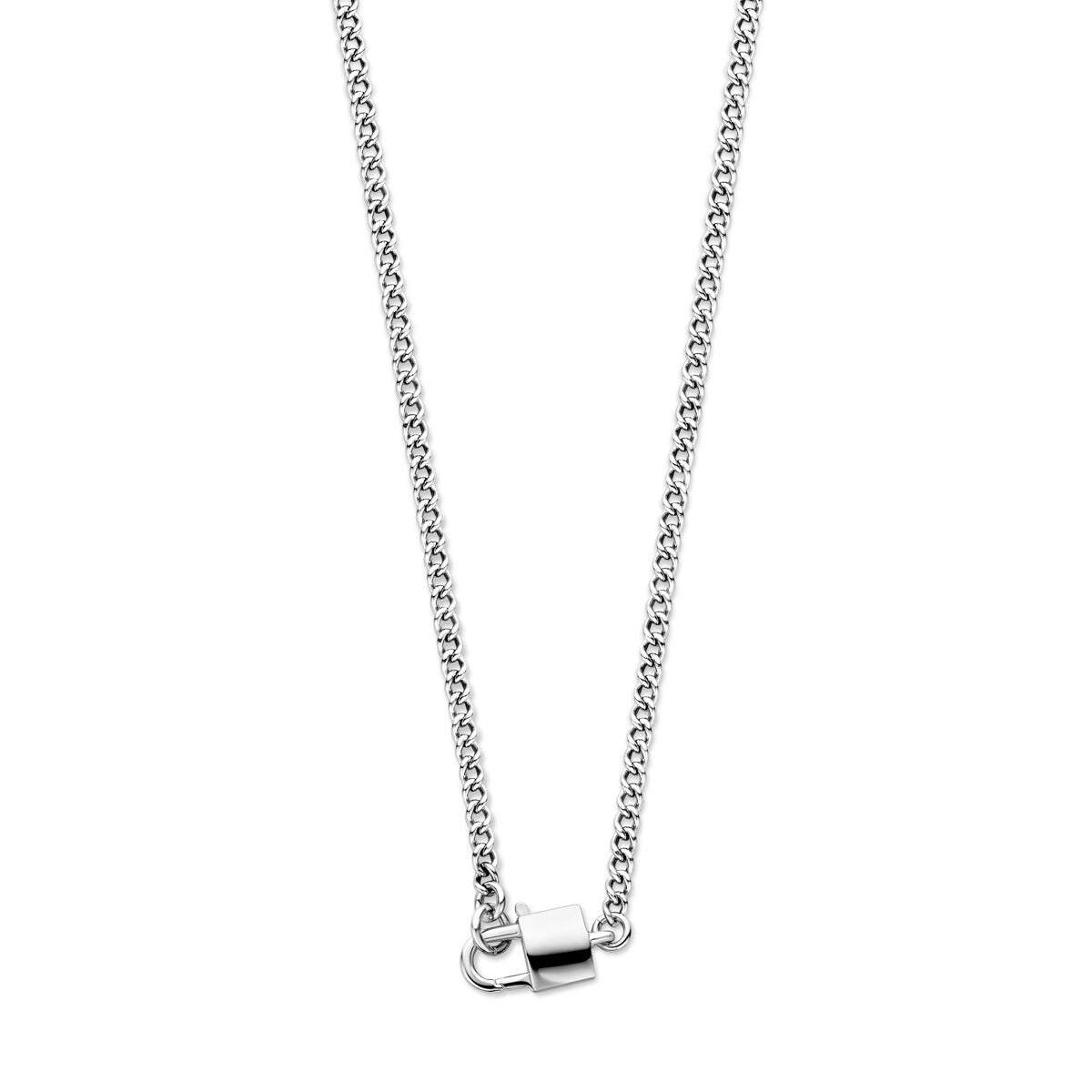 Collier en argent rhodié avec un pendentif en forme de fermoir.
