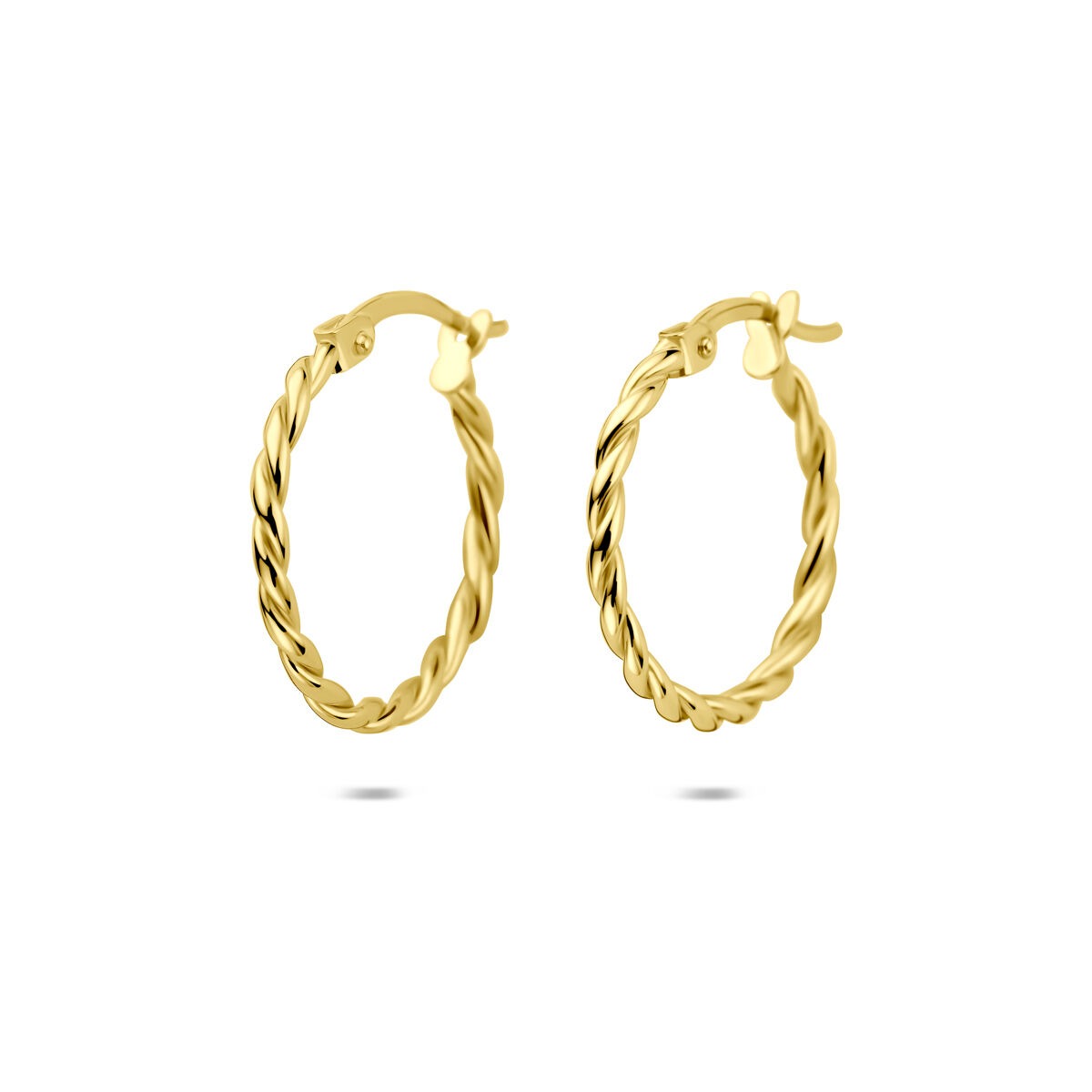 Boucles d'oreilles en or jaune 14 carats, torsadées, de 18 mm de diamètre.