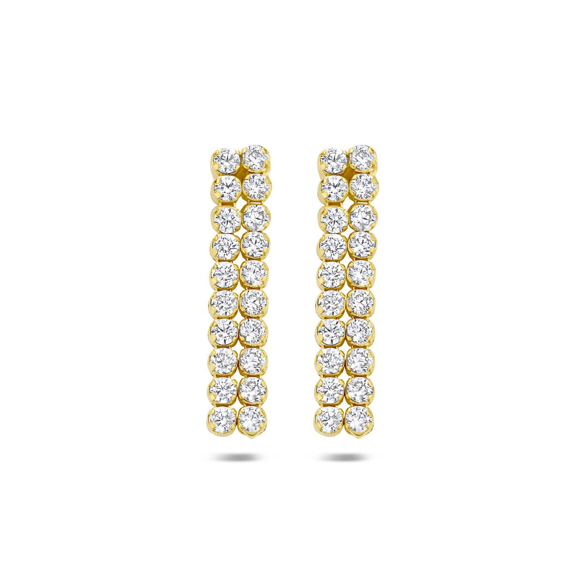 Boucles d'oreilles dorées en argent 925 ornées de zirconiums, mesurant 24 x 5 mm.