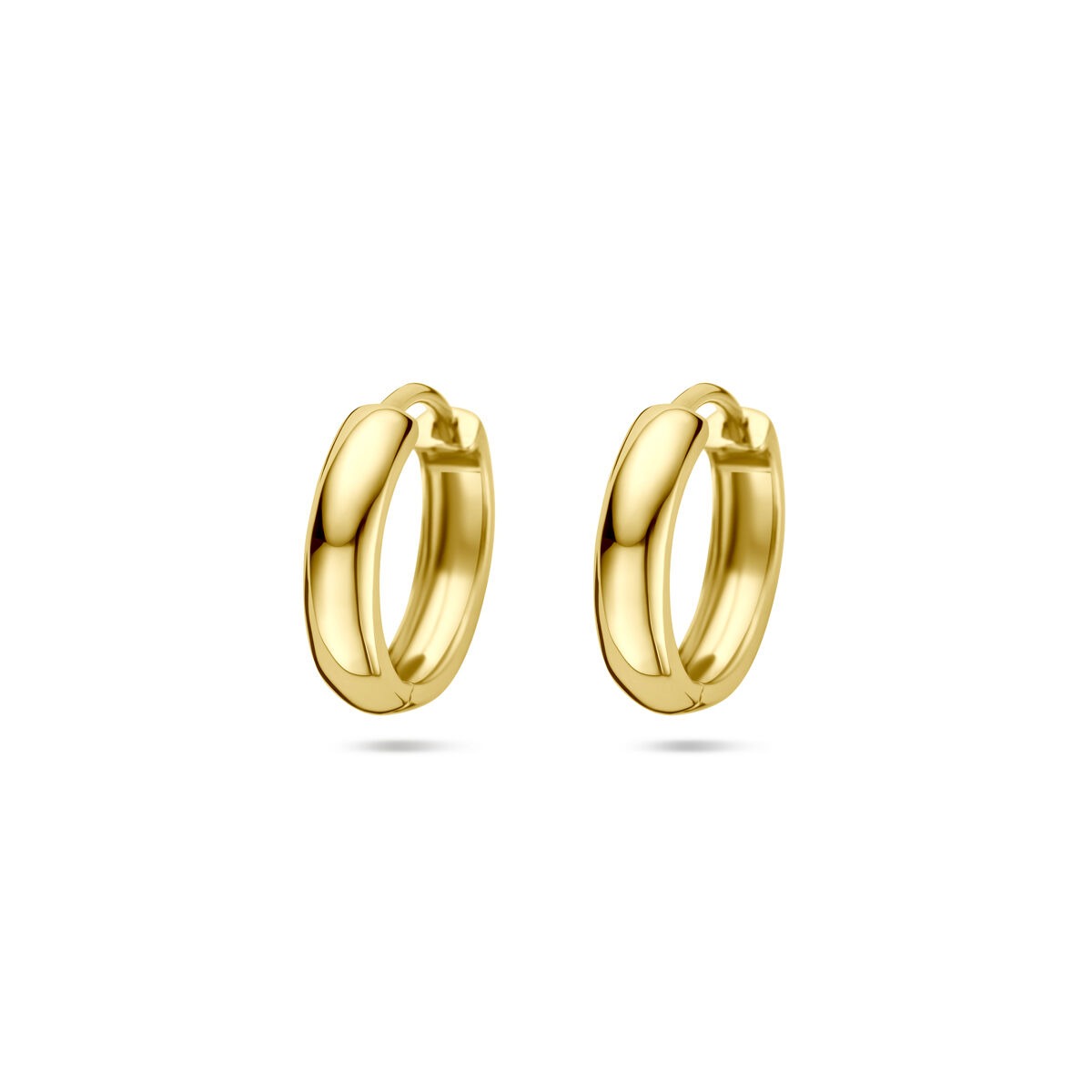 Boucles d'oreilles en or 14 carats, de forme ronde, mesurant 15 x 3,5 mm.