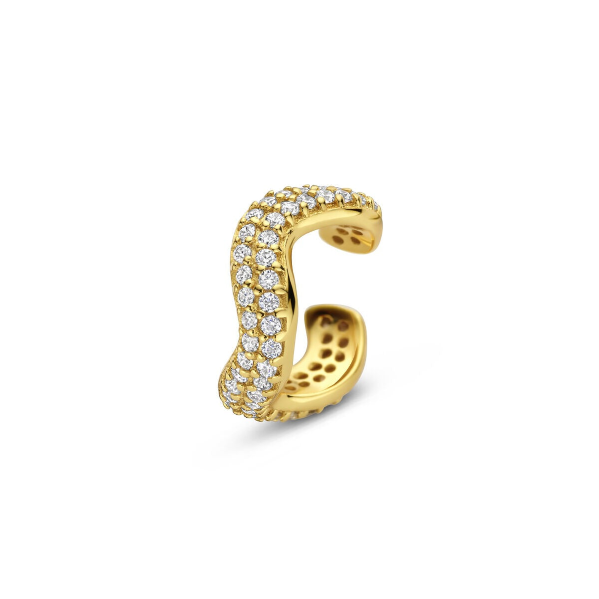 Ear cuff en or plaqué avec zirconia, détail scintillant sans piercing.
